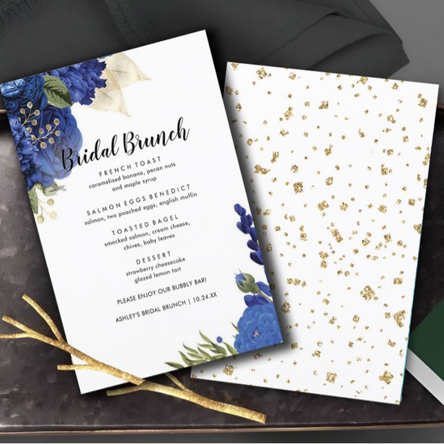 Fleurs Bleues Élégant Brunch Mariage Menu (Créateur téléchargé)