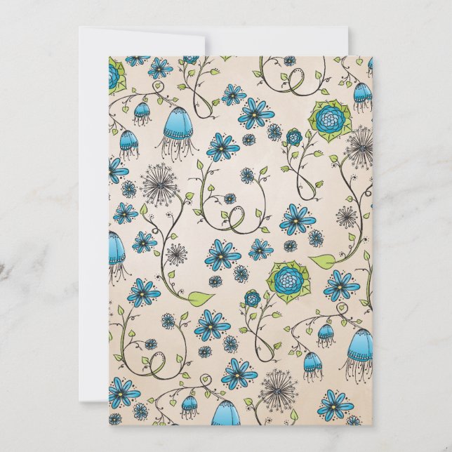 Fleurs bleues élégantes sur fond beige (Devant)