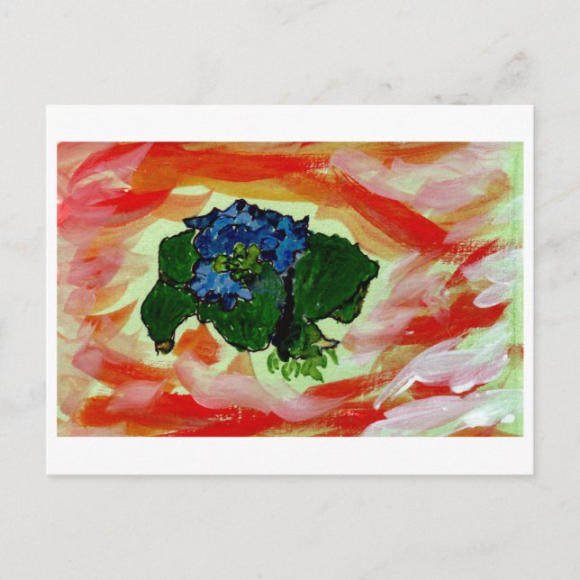 Fleurs bleues en rouge carte postale (Devant)