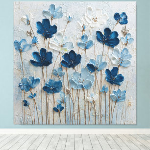 Fleurs Bleues et Blanches Art Mural Abstrait