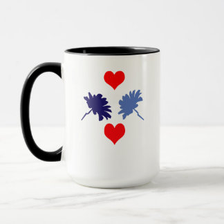Fleurs bleues et Coeurs rouges Mug