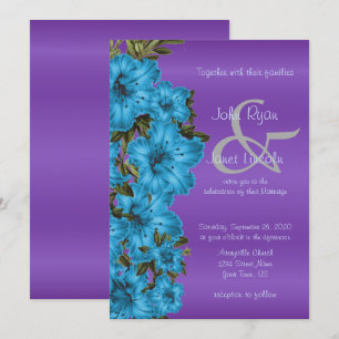Fleurs bleues et invitation au mariage satiné viol