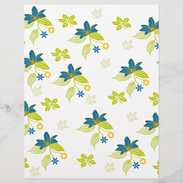 Fleurs bleues et motif de feuille verte : (Devant)