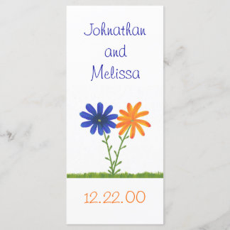 Fleurs bleues et orange, cartes de menu personnali