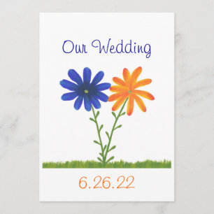 Fleurs bleues et orange, nos invitations de mariag
