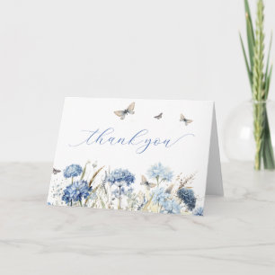 Fleurs bleues et papillons Calligraphie Merci 