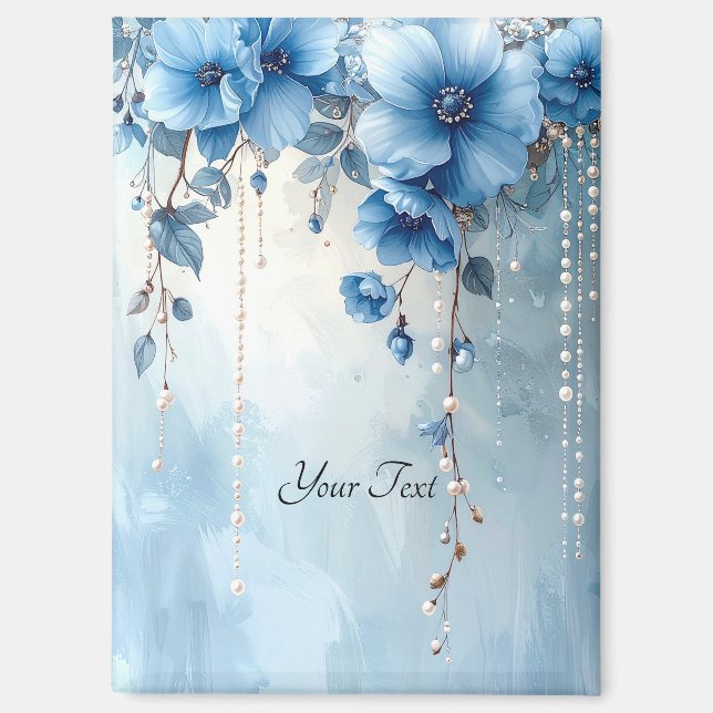 Fleurs Bleues et Perles Magnet (Recto)
