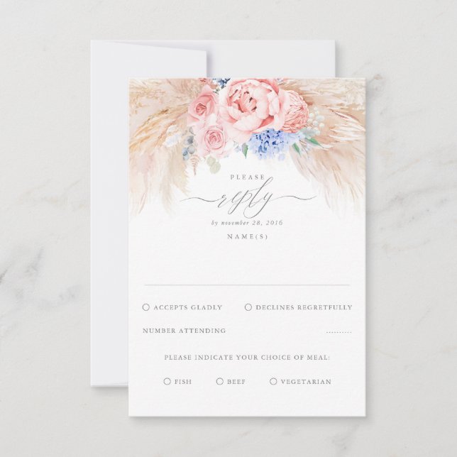 Fleurs bleues et roses Dusty Mariage exotique RSVP (Devant)