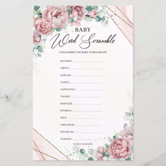 Fleurs bleues eucalyptus or Baby Word Scramble (Devant)