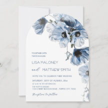 Fleurs Bleues Faire-Part de Mariage Blanc