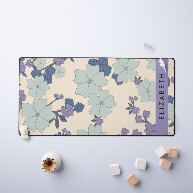 Fleurs Bleues, Fleurs Violettes, Floral, Votre Nom (Tableau pour enfants)