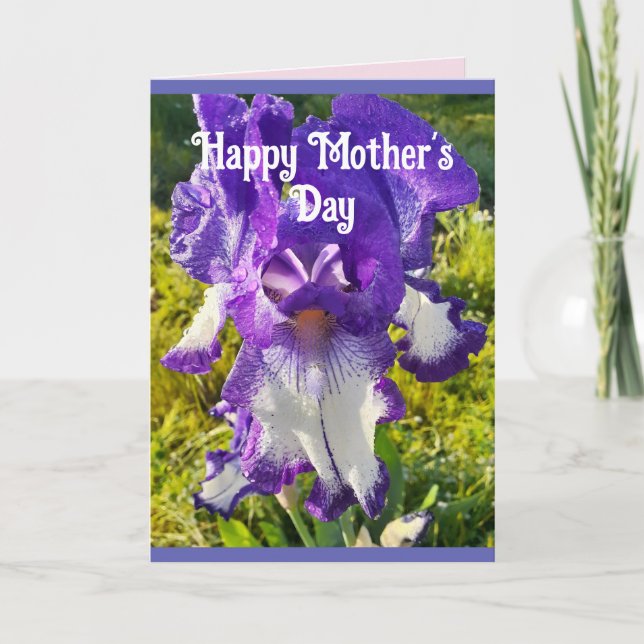 Fleurs Bleues Floral Iris Irises Carte Fête des mè (Devant)