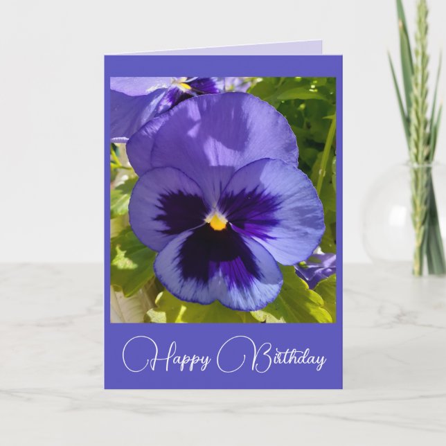 Fleurs bleues Floral Pansy Photo Carte Anniversair (Devant)