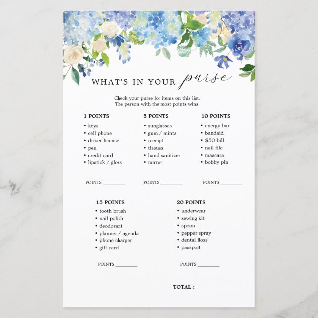 Fleurs bleues Hydrangea Ce qui est dans votre sac (Devant)