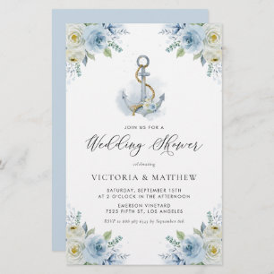 Fleurs bleues Invitation Wedding shower nautique