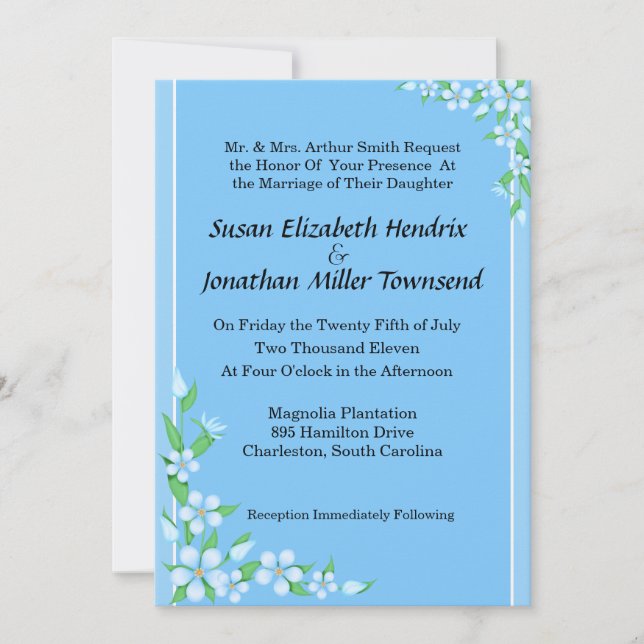 Fleurs bleues Invitations de mariage (Devant)