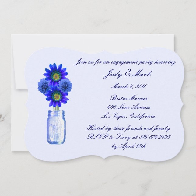 Fleurs bleues Mason Jar Invitation de la partie d' (Devant)