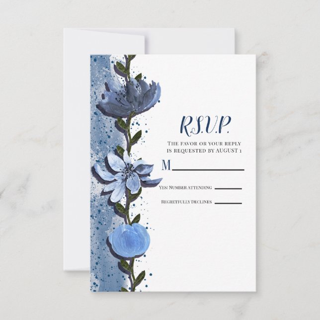 Fleurs Bleues Modernes Faire-Part de Mariage à l'A (Devant)