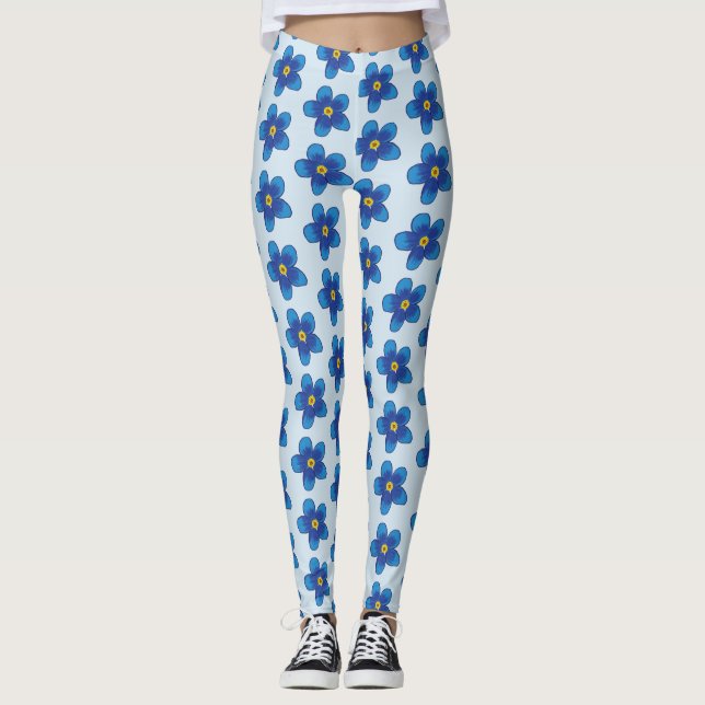 Fleurs bleues motif Leggings personnalisés (Devant)