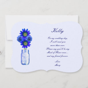 Fleurs Bleues Pot Mason Carte Demoiselle D'Honneur
