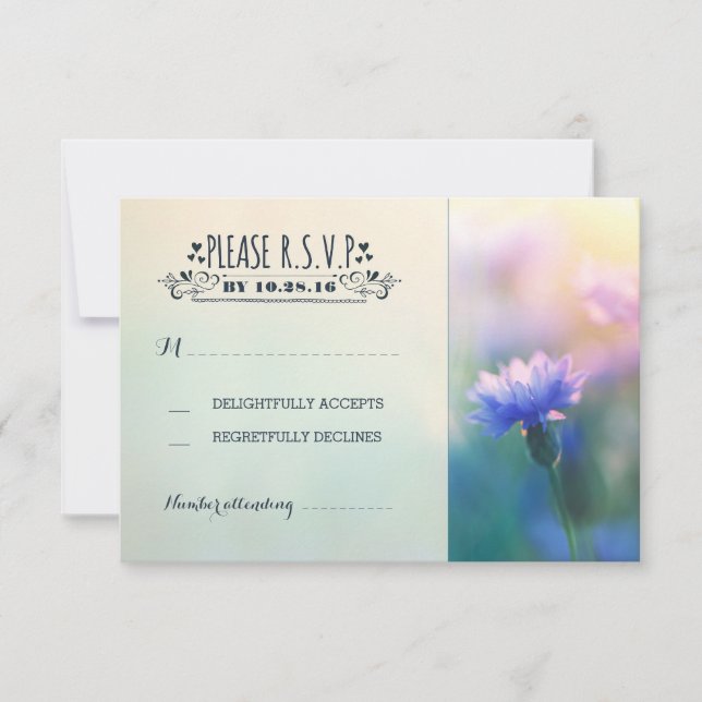 fleurs bleues romantique mariage rustique RSVP (Devant)