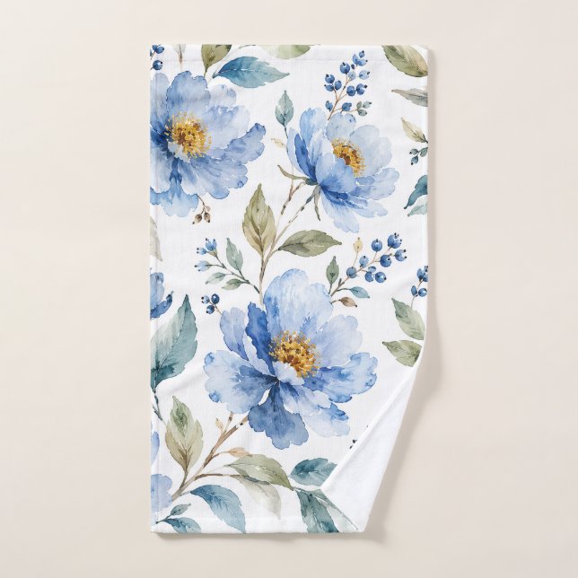 Fleurs Bleues Romantiques (Serviette à main)