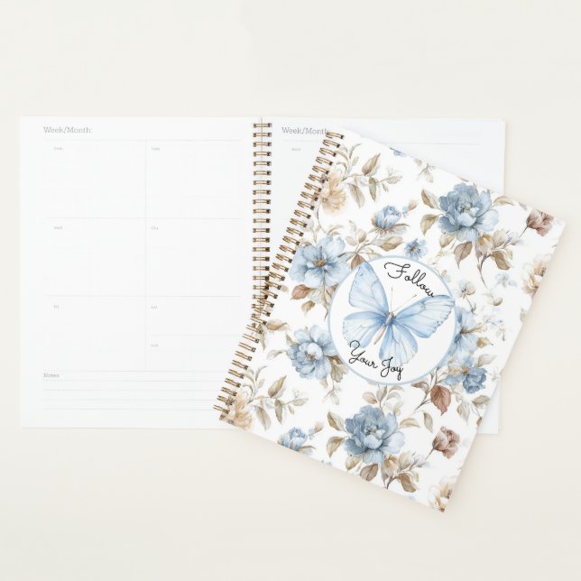 Fleurs bleues romantiques Papillon Feuilles brunes (Devant avec enveloppe)
