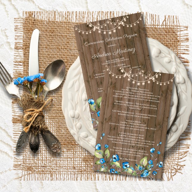 Fleurs bleues rustiques Lumières Quinceanera Progr (Créateur téléchargé)