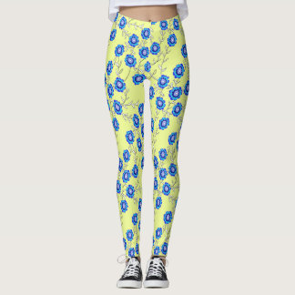Fleurs bleues sur Leggings jaunes