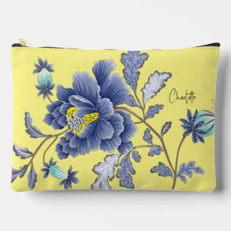 Fleurs bleues sur Sac Accessoire Jaune