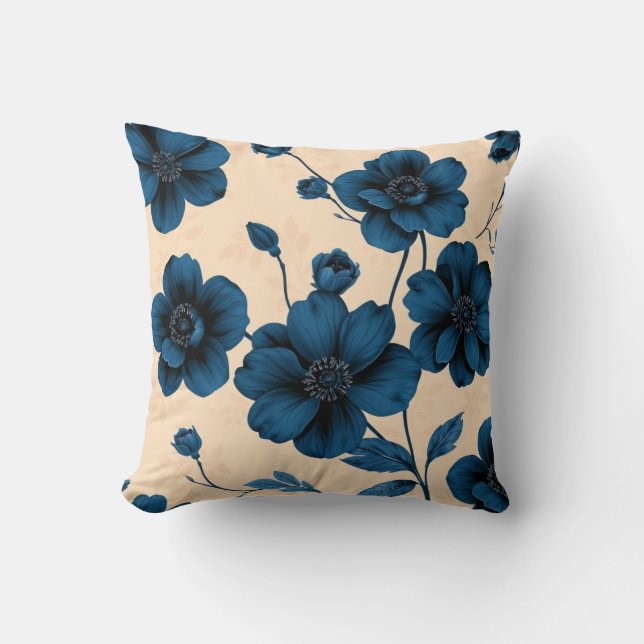 Fleurs bleues victoriennes sur oreiller de fond be (Recto)