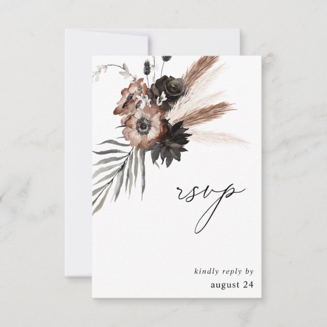 Fleurs Bohème Noires & Naturelles avec RSVP de rep (Devant)