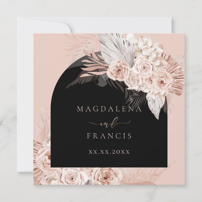 fleurs boho arche noire faire-part de mariage (Devant)