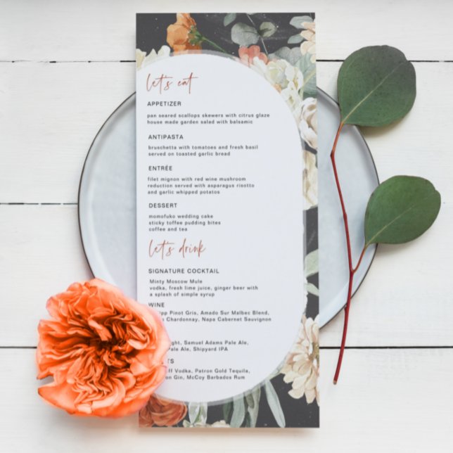 Fleurs Boho Sombres | Menu de Mariage (Créateur téléchargé)