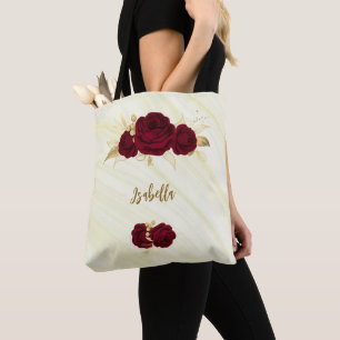 fleurs bordeaux or feuille marbre sac fourre-tout