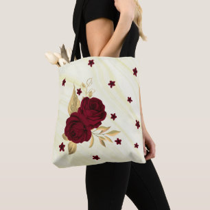 fleurs bordeaux or feuille marbre sac fourre-tout