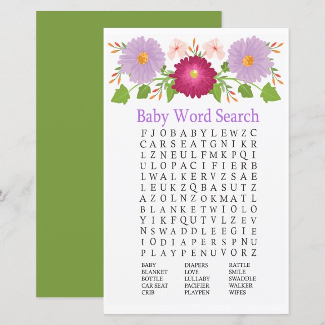 Fleurs bordeaux violets Baby shower Recherche de m (Devant / Derrière)