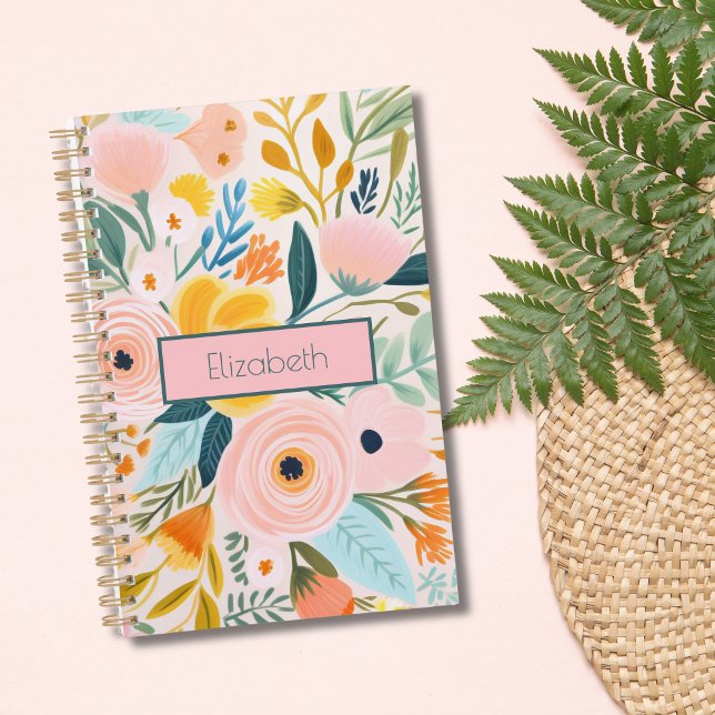 Fleurs botaniques aquarelle rose blush Monogramme  (Monogrammed Blush Pink Watercolor Floral Botanical Yearly Planner. Any start date)