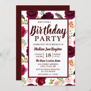 Fleurs Bourgogne de tous âges Invitation de fête d