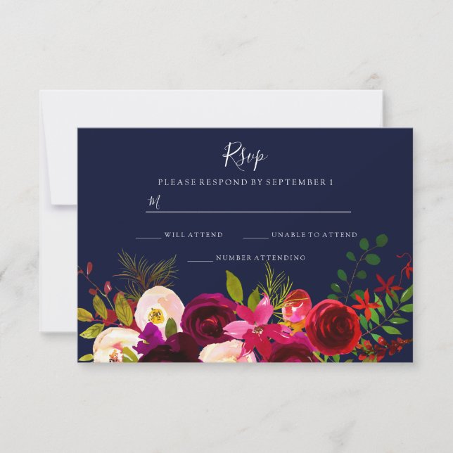 Fleurs Bourgogne Marine Mariage bleu RSVP (Devant)