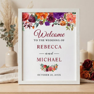 Fleurs Bourgogne Rustique Mariage Affiche de bienv