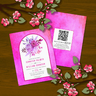 Fleurs BUDGET QR code magenta faire-part de mariag