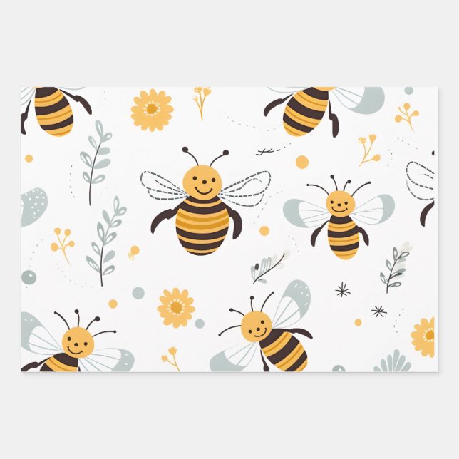 Fleurs Bulles Papier Enveloppant Abeille Ensemble  (Devant)