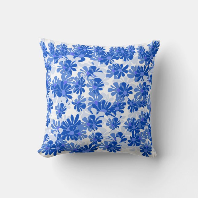 Fleurs Chic : Coussin Bleu Vibrant (Recto)