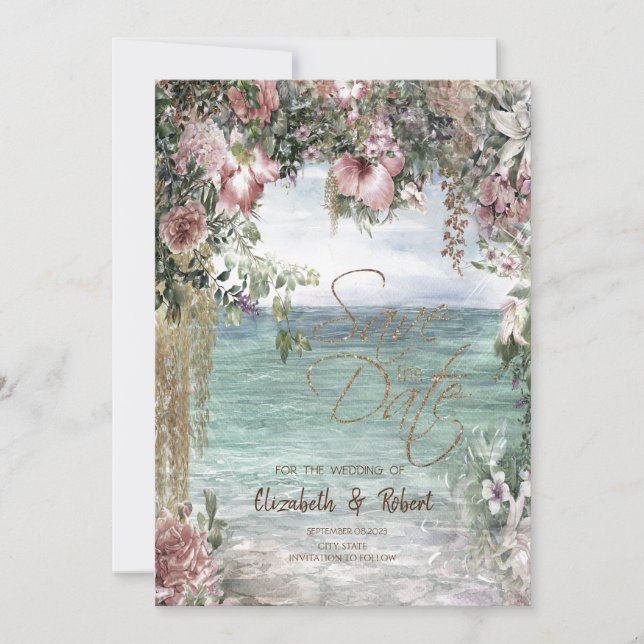 Fleurs Chic Océan Carte De Date (Devant)
