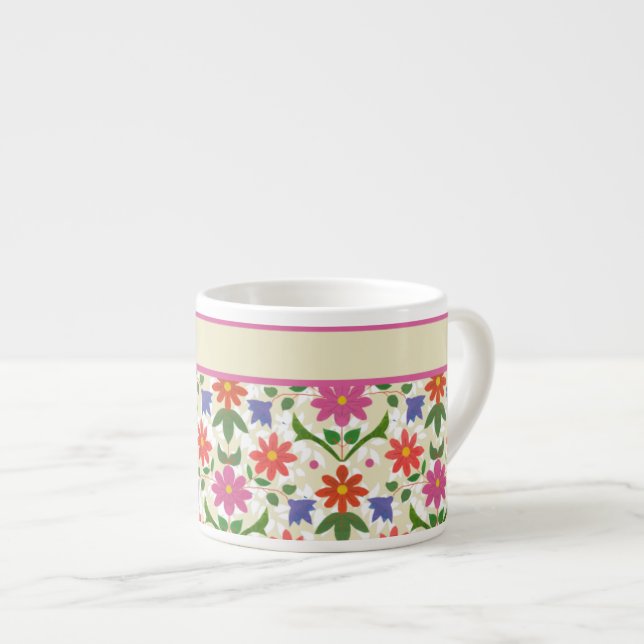 Fleurs chic, Pois sur Ecru Espresso Mug (Devant droit)