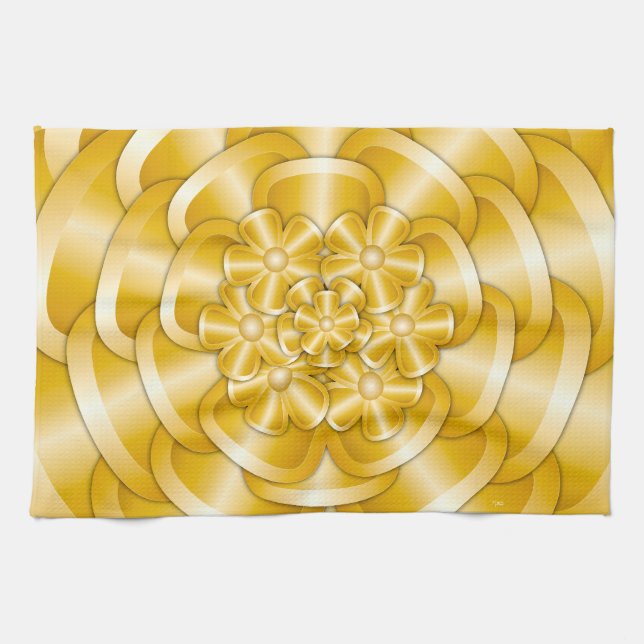 Fleurs Chrome - Serviette de cuisine or (Horizontal)