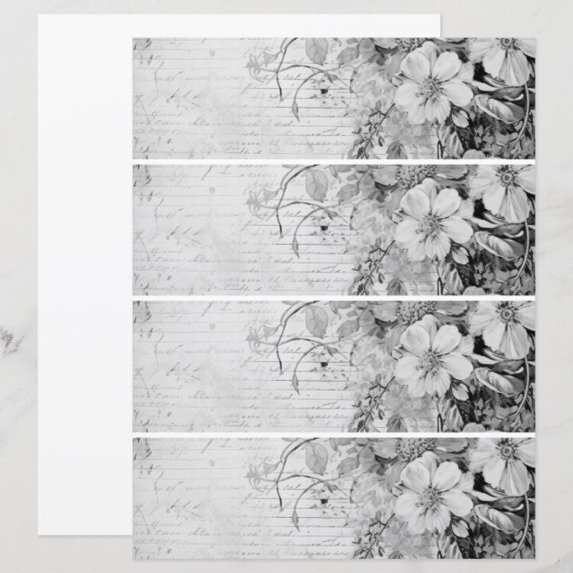 Fleurs Collage Vintage 1 Noir et Blanc (Devant / Derrière)
