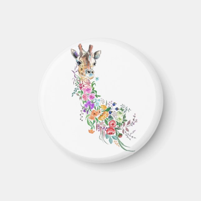 Fleurs colorées Bouquet Giraffe Magnet Cadeau (Devant)