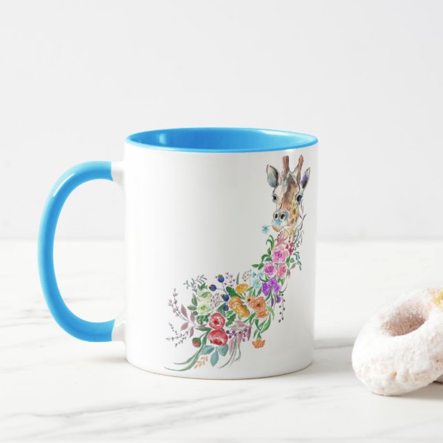Fleurs colorées Bouquet Giraffe Mug (Avec donut)